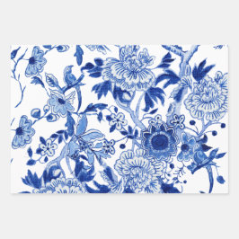 Chinoiserie Floral Bird Blue en White Decoupage Inpakpapier Vel