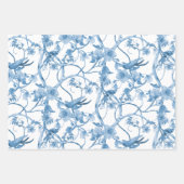 Chinoiserie Floral Bird Dusty Blue White ontlepage Inpakpapier Vel (Voorkant 2)