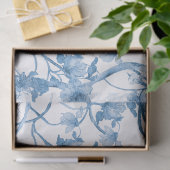 Chinoiserie Floral Bird Dusty Blue White ontlepage Tissuepapier (Geschenk)
