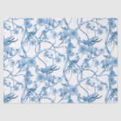 Chinoiserie Floral Bird Dusty Blue White ontlepage Tissuepapier (Voorkant)