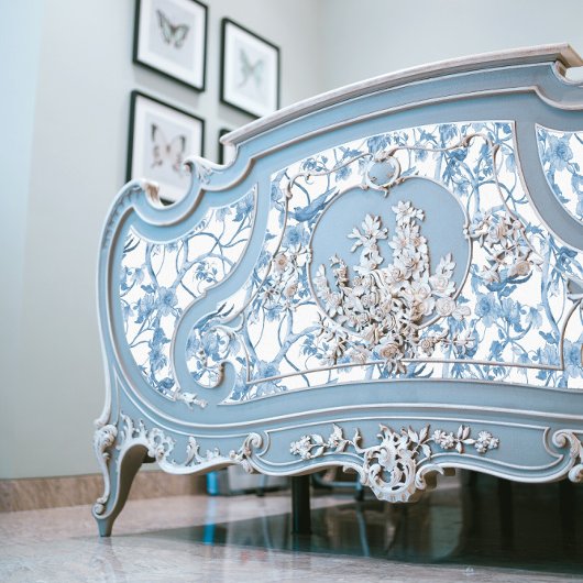 Chinoiserie Floral Bird Dusty Blue White ontlepage Tissuepapier