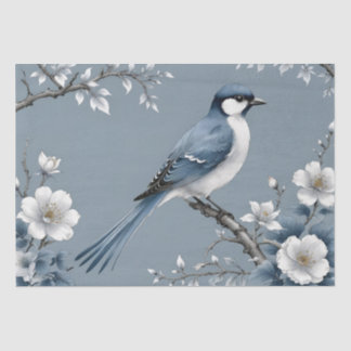 Chinoiserie Floral Bird Dusty Blue & White Tissue Tissuepapier