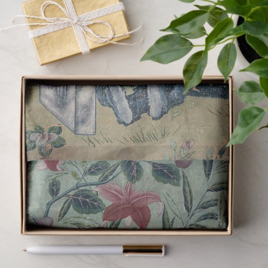 Chinoiserie Floral Birds Pot Mint in blauw Decoupa Tissuepapier (Geschenk)