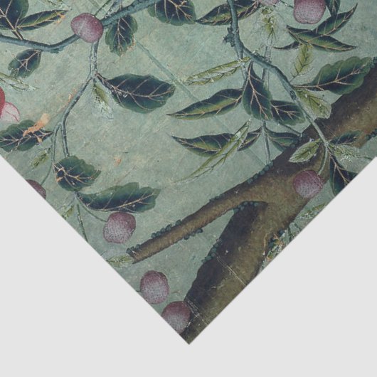 Chinoiserie Floral Birds Pot Mint in blauw Decoupa Tissuepapier (Detail)