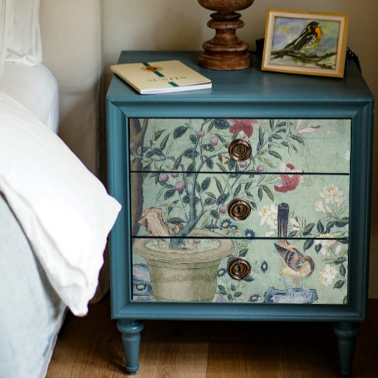 Chinoiserie Floral Birds Pot Mint in blauw Decoupa Tissuepapier