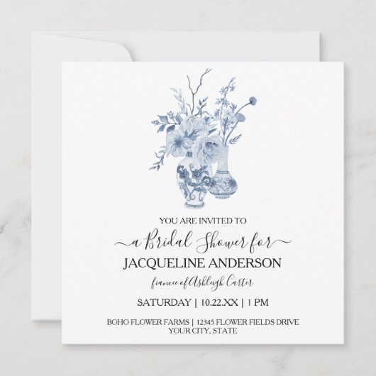  Chinoiserie Floral Blue Vrijgezellenfeest Kaart (Voorkant)