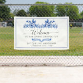 Chinoiserie Floral Blue White Bird Vrijgezellenfee Spandoek (Insitu)