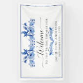Chinoiserie Floral Blue White Bird Vrijgezellenfee Spandoek (Verticaal)