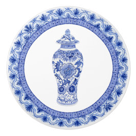 Chinoiserie Floral Blue White Ginger Jar  Keramische Knop