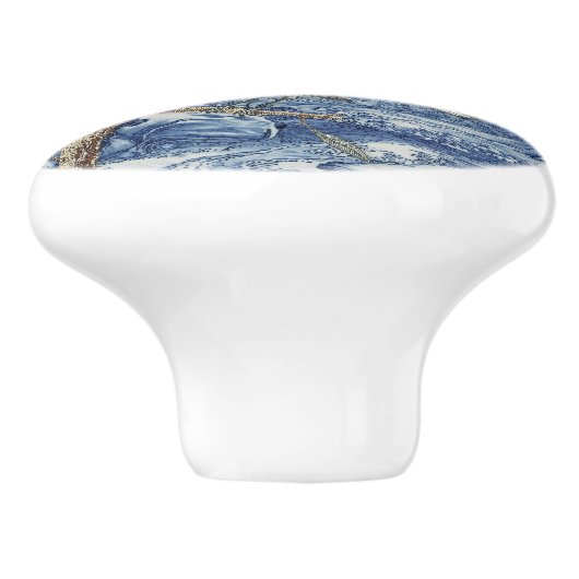 Chinoiserie Floral Blue White Toile Script Collage Keramische Knop (Zijkant)