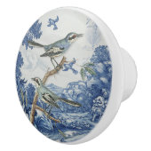 Chinoiserie Floral Blue White Toile Script Collage Keramische Knop (Rechts)