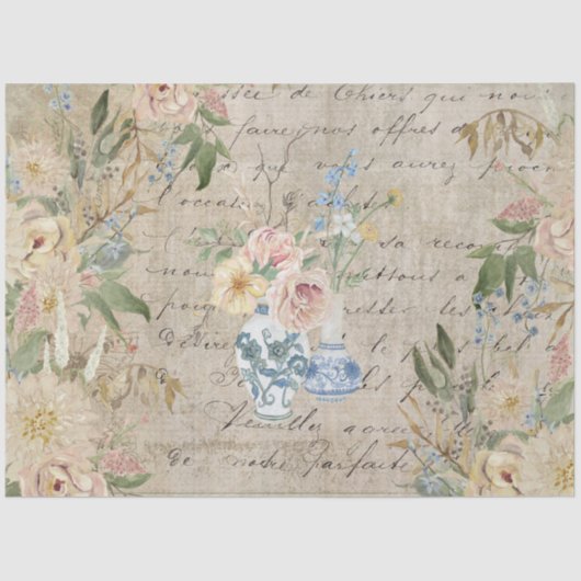 Chinoiserie Floral Blue White Vase Cottage Tissuepapier (Voorkant)