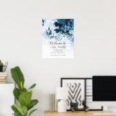 Chinoiserie Floral Blue White Welcome Baby shower Poster (Thuiskantoor)