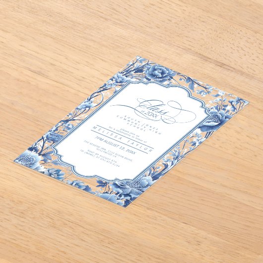 Chinoiserie Floral Border Afstuderen ID1098 Acryl Uitnodigingen (Laagn)