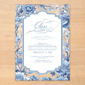 Chinoiserie Floral Border Afstuderen ID1098 Acryl Uitnodigingen (Voorkant)