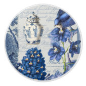 Chinoiserie Floral Delft Blue White Ginger Jar Keramische Knop (Voorkant)