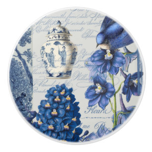 Chinoiserie Floral Delft Blue White Ginger Jar Keramische Knop