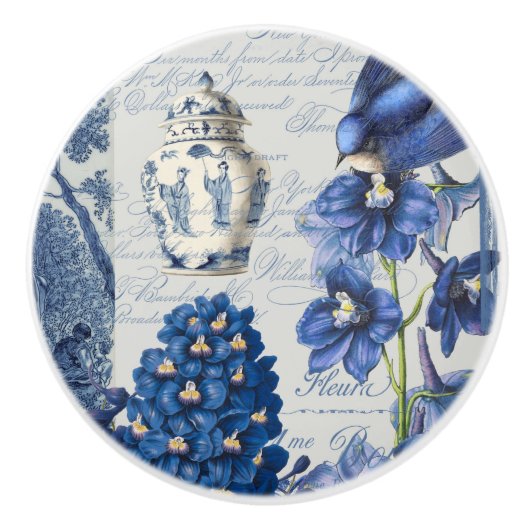 Chinoiserie Floral Delft Blue White Ginger Jar Keramische Knop (Voorkant)