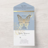 Chinoiserie Floral Dusty Blue Wedding All In One Uitnodiging (Binnen)