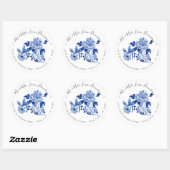Chinoiserie Floral Foliage Blue White Bird Wedding Ronde Sticker (Vel)