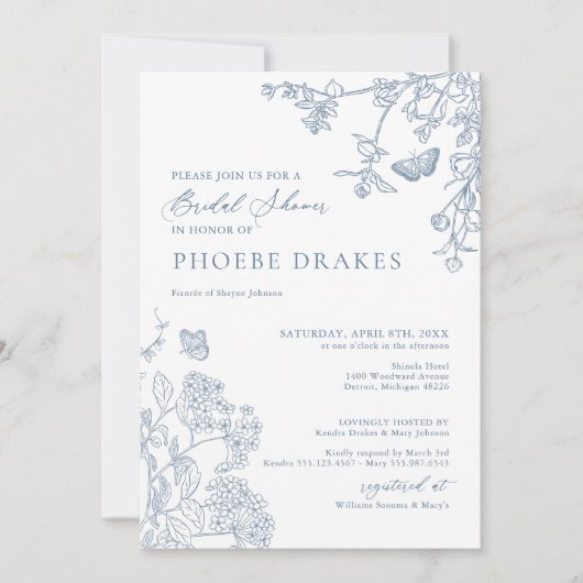 Chinoiserie Floral Frans blauw Vrijgezellenfeest Kaart (Voorkant)