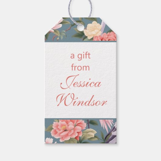 Chinoiserie Floral Jade Egret Cadeaulabel (Voorkant)