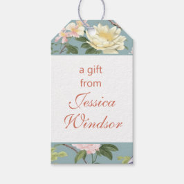 Chinoiserie Floral Jade Egret Cadeaulabel