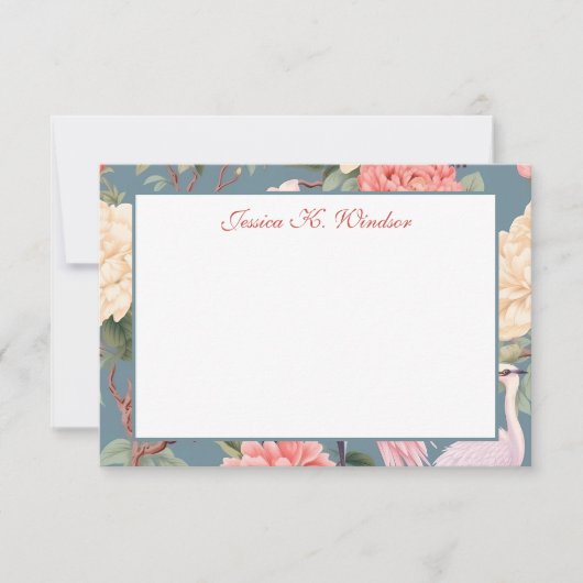 Chinoiserie Floral Jade Egret gepersonaliseerd Bedankkaart (Voorkant)