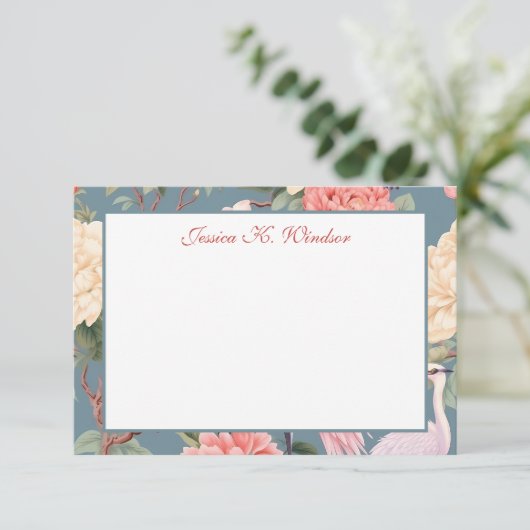 Chinoiserie Floral Jade Egret gepersonaliseerd Bedankkaart (Staand voorkant)