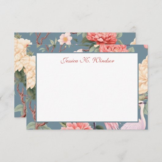 Chinoiserie Floral Jade Egret gepersonaliseerd Bedankkaart (Voorkant / Achterkant)
