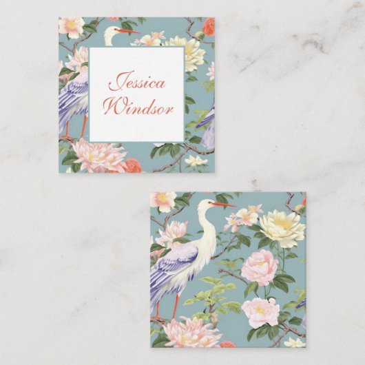 Chinoiserie Floral Jade Egret Gift Enclosure Notitiekaartje (Voorkant / Achterkant)
