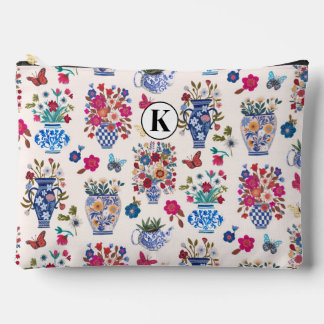 Chinoiserie Floral Monogram Cosmetic Makeup Bag Etui