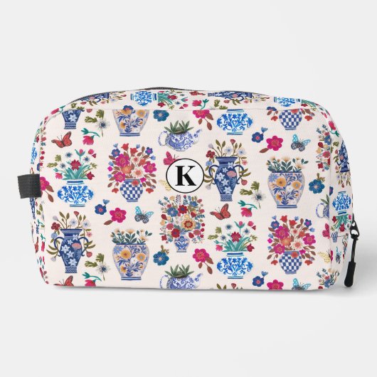 Chinoiserie Floral Monogram Cosmetic Makeup  Toilettasje (Voorkant)