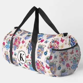 Chinoiserie Floral Monogram Weekender Travel Bag Plunjezak