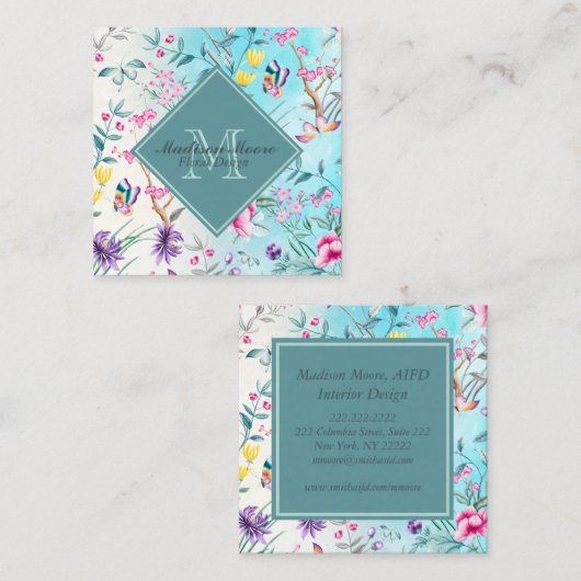 Chinoiserie Floral Pattern Vierkante Visitekaartje (Voorkant / Achterkant)