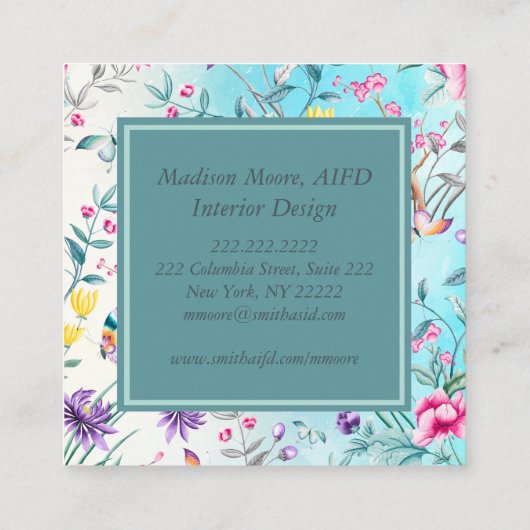 Chinoiserie Floral Pattern Vierkante Visitekaartje (Achterkant)
