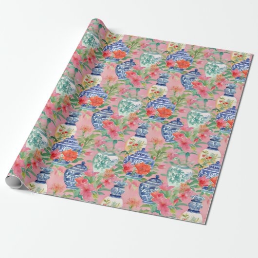 Chinoiserie Floral Pattern Wrapping Paper Cadeaupapier (Uitgerold)