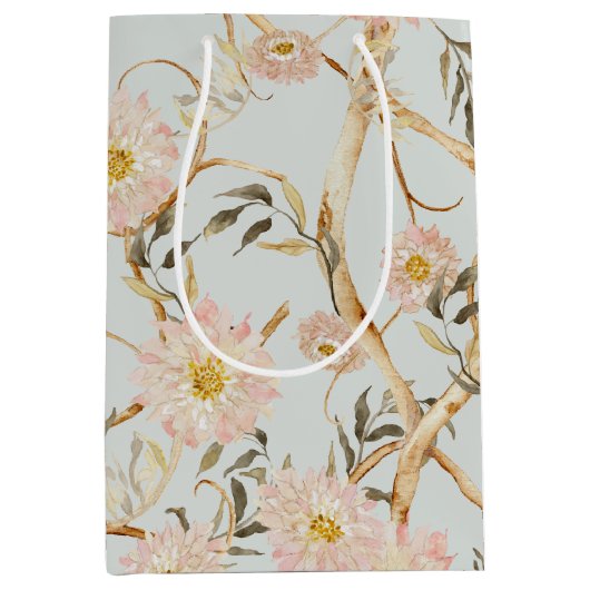 Chinoiserie Floral Peony Waterverf Dusty Blue Medium Cadeauzakje (Voorkant)