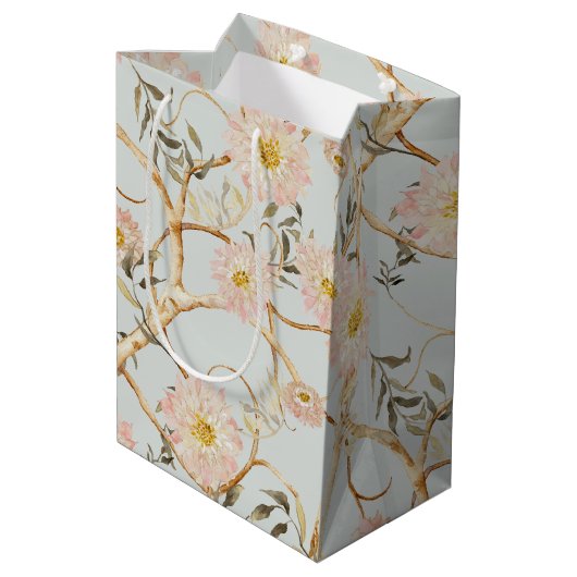 Chinoiserie Floral Peony Waterverf Dusty Blue Medium Cadeauzakje (Achterkant Gekanteld)