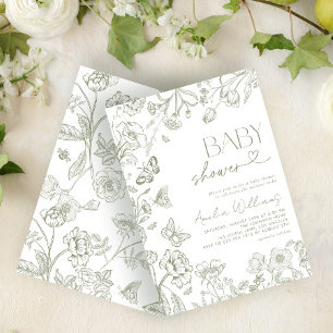 Chinoiserie  Floral Sage Green Baby shower Kaart