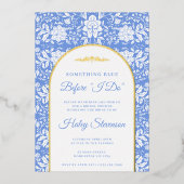 Chinoiserie Floral Something Blue Vrijgezellenfees Folie Uitnodiging (Voorkant)