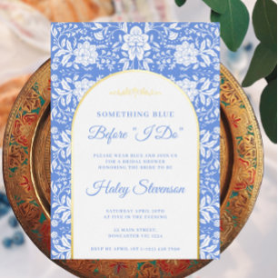 Chinoiserie Floral Something Blue Vrijgezellenfees Folie Uitnodiging