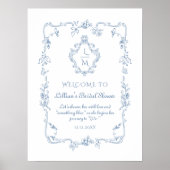 Chinoiserie floral Toile crest Bruids Welkom Poster (Voorkant)