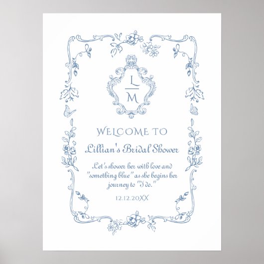 Chinoiserie floral Toile crest Bruids Welkom Poster (Voorkant)