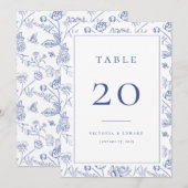 Chinoiserie Floral Wedding Table Number Card Menu (Voorkant / Achterkant)