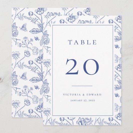 Chinoiserie Floral Wedding Table Number Card Menu (Voorkant / Achterkant)