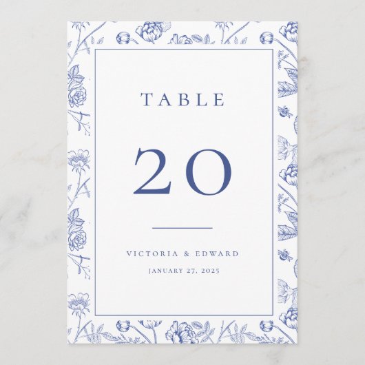 Chinoiserie Floral Wedding Table Number Card Menu (Voorkant)