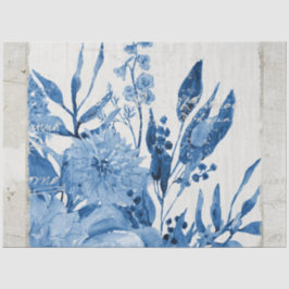Chinoiserie Flower Foliage Blue White Decoupage Tissuepapier