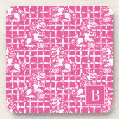 Chinoiserie Foo Dog - Roze Bamboe Lattice Bier Onderzetter (Voorkant)