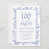 Chinoiserie Frans Blauw 100ste Verjaardagsfeest Kaart (Voorkant)